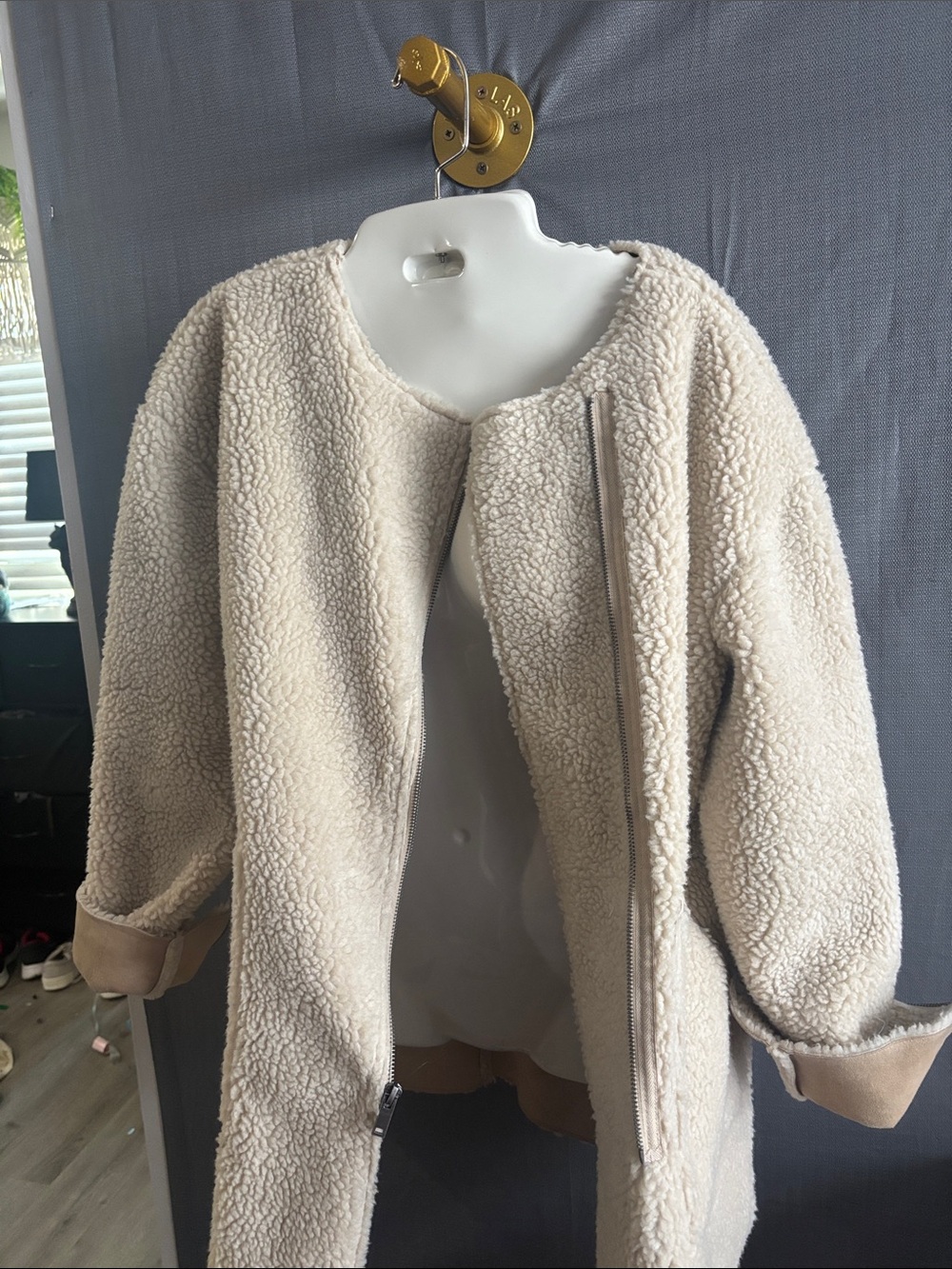 Elizabeth and James Tan and Cream Teddy Shearling Jacket